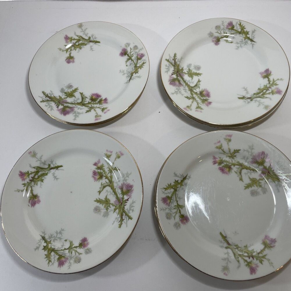 Set Of 8 Limoges Pink Thistle 6 1/4” Bread Plates